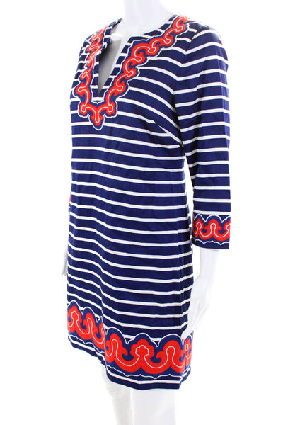 Vineyard Vines Women's V-Neck 3/4 Sleeves A-Line Mini Dress Striped Size 4