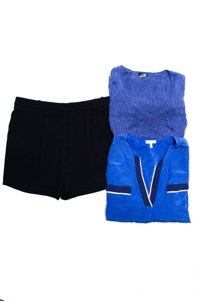 Joie J Crew Womens Silk Shirt Cable Sweater Shorts Blue 6 Small Medium Lot 3
