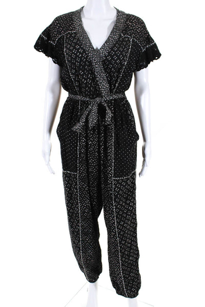 Ulla Johnson Womens Geometric Print V Neck Belted Jumpsuit Black Size 6