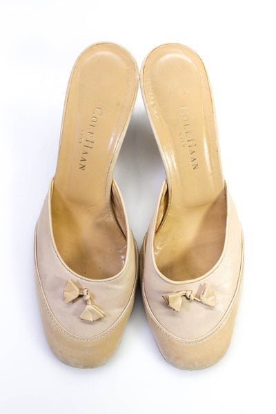 Cole Haan Womens Round Toe Leather Bow Mid Heel Mules Pumps Beige Size 7.5