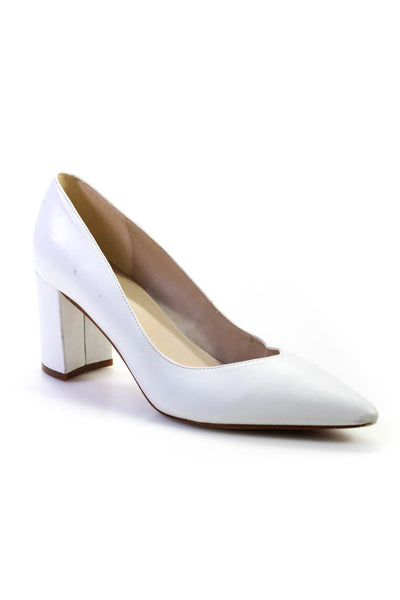 Marc Fisher Womens Pointed Toe Slip On Block Heel Pumps White Leather Size 7.5