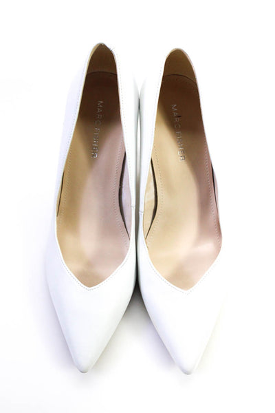 Marc Fisher Womens Pointed Toe Slip On Block Heel Pumps White Leather Size 7.5