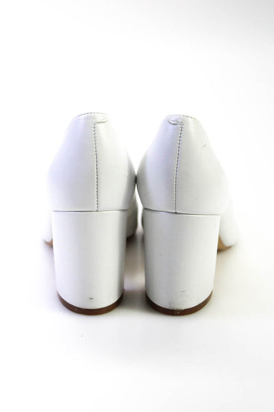 Marc Fisher Womens Pointed Toe Slip On Block Heel Pumps White Leather Size 7.5