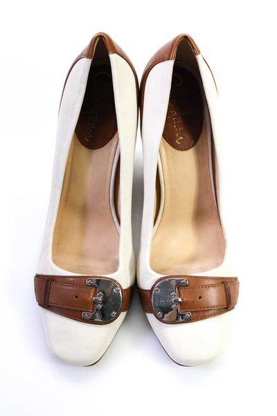 Cole Haan Womens Square Toe Slip On Pumps Brown Ivory Size 7