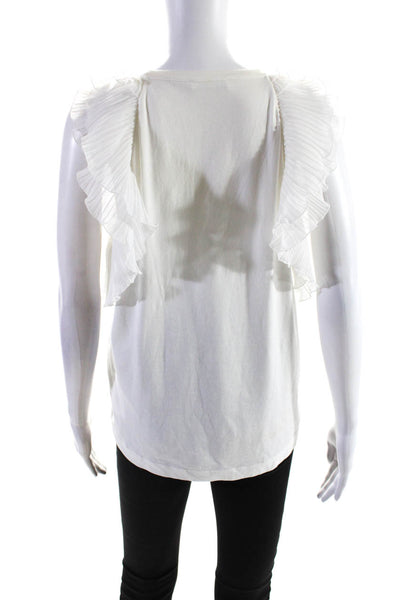 Chloe Womens Pleated Short Sleeve Scoop Neck Tee Shirt White Cotton Size Large
