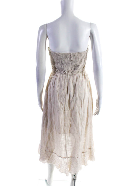 Pookie and Sebastian Womens Strapless Eyelet Cut Out Dress White Beige Large