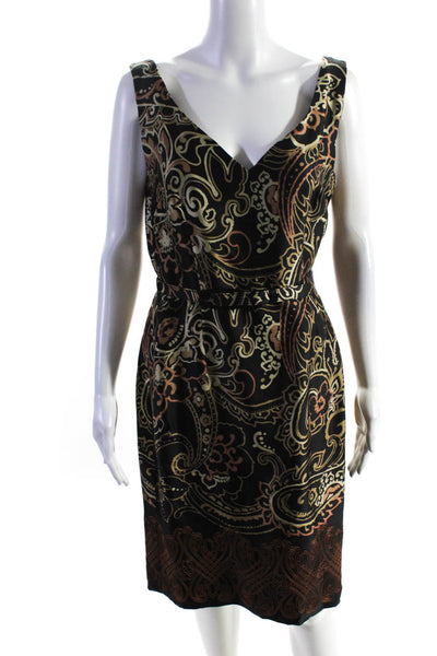 Anne Klein Womens Side Zip Belted Floral Silk Shift Dress Black Brown Size 8