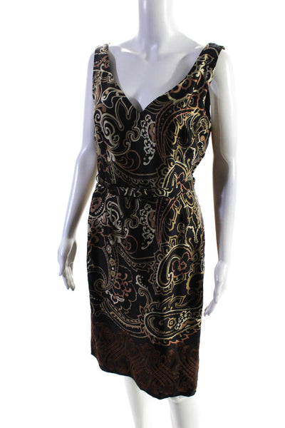 Anne Klein Womens Side Zip Belted Floral Silk Shift Dress Black Brown Size 8