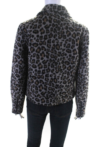 Cupcakes & Cashmere Womens Leopard Print Fleece Asymmetrical Jacket Gray Medium