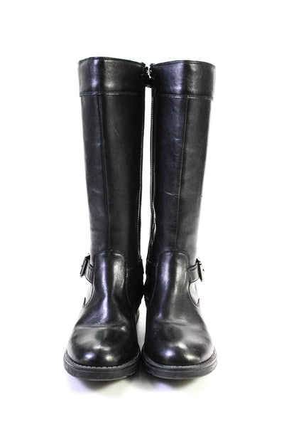 Geox Womens Side Zip Block Heel Round Toe Knee High Boots Black Leather Size 5.5