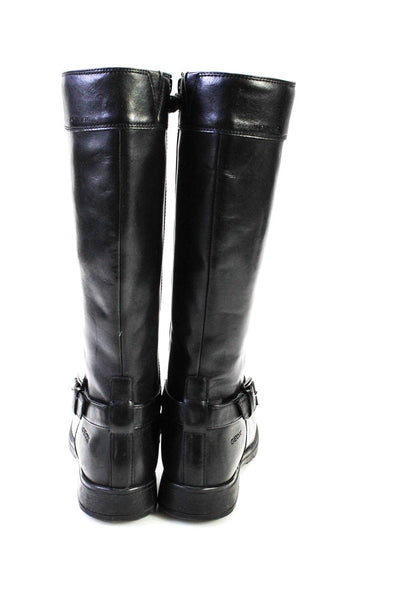 Geox Womens Side Zip Block Heel Round Toe Knee High Boots Black Leather Size 5.5