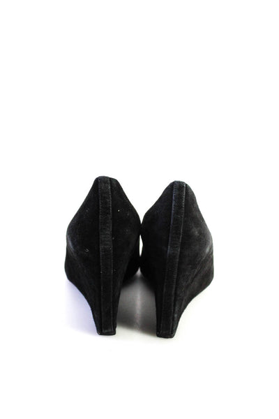 B Brian Atwood Womens Wedge Heel Pointed Toe Pumps Black Suede Size 9