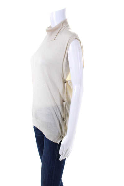 Allsaints Womens Side Button Knit Alna Funnel Neck Top White Wool Size Medium