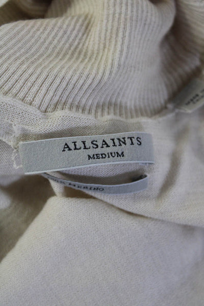 Allsaints Womens Side Button Knit Alna Funnel Neck Top White Wool Size Medium