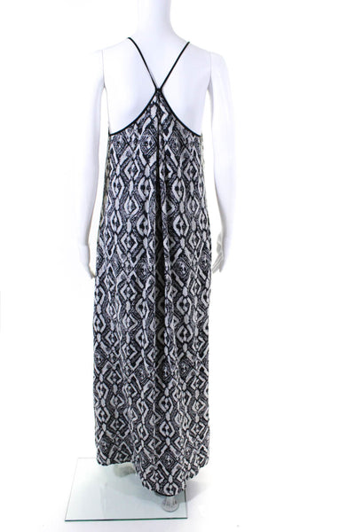 10 Crosby Derek Lam Womens Abstract Cotton Chiffon Maxi Dress Black White Size 4