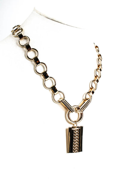 Dannijo Womens Gold Tone Circular Chain Link Rectangular Pendant Necklace