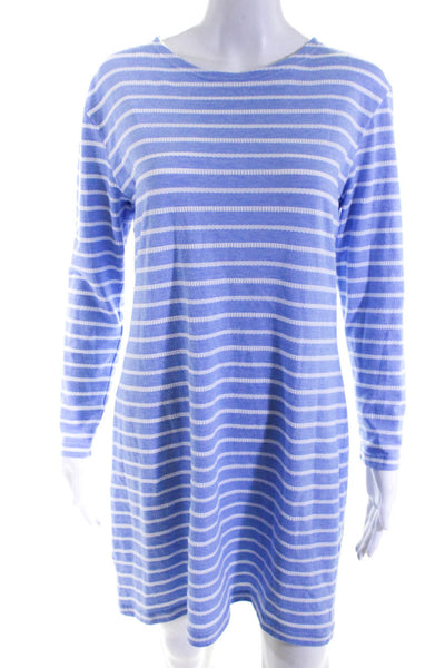 STS Sail To Sable Womens Back Zip Scoop Neck Striped Shirt Dress Blue Medium