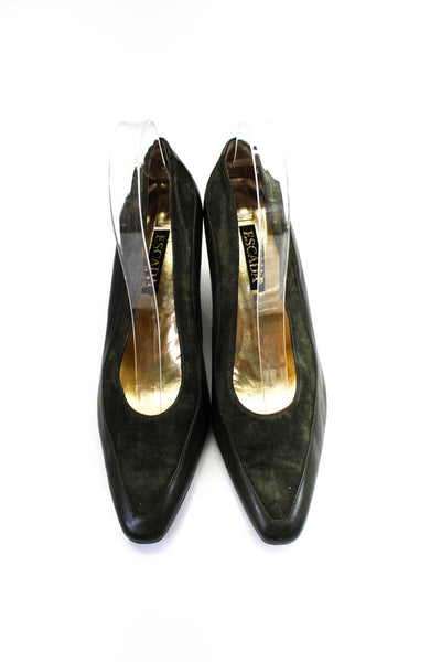 Escada Womens Leather Suede Pointed Toe Medium Heeled Pumps Heels Green Size 8.5