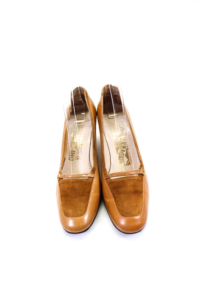 Salvatore Ferragamo Womens Leather Suede Medium Heeled Pumps Brown Size 8.5