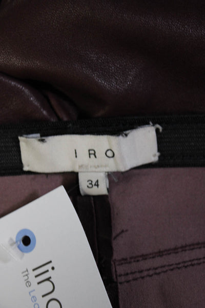IRO Womens Lamb Leather Elastic Waist Raw Hem Skinny Pants Burgundy Size 34