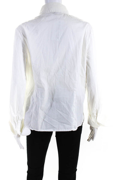 BCBG Max Azria Womens Cotton Lace Trimmed Buttoned Long Sleeve Top White Size XL