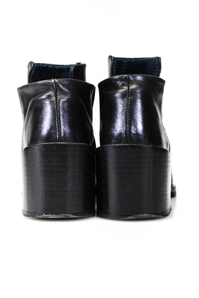 Wood Wood Womens Leather Pointed Toe Cuban Heel Booties Black Size 6US 36EU
