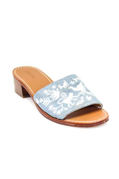 Soludos Womens Cotton Denim Jungle Animal Print Slip On Sandals Blue Size 6.5