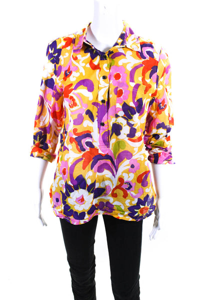 J Crew Collection Womens Cotton Floral Print 3/4 Sleeve Blouse Multicolor Size 8
