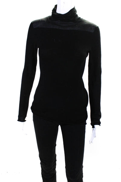 Inhabit Womens Cotton Thin-Knit Long Sleeve Flared Turtleneck Top Black Size S