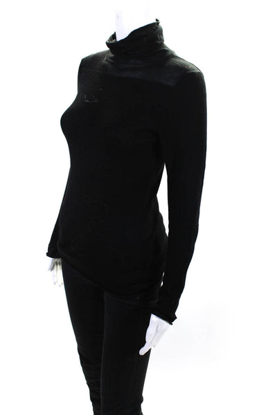 Inhabit Womens Cotton Thin-Knit Long Sleeve Flared Turtleneck Top Black Size S