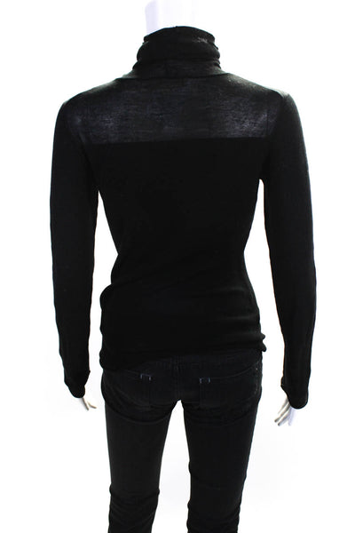 Inhabit Womens Cotton Thin-Knit Long Sleeve Flared Turtleneck Top Black Size S