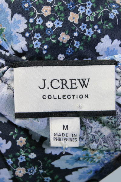 J Crew Collection Womens Cotton Floral Print Button Up Blouse Top Blue Size M