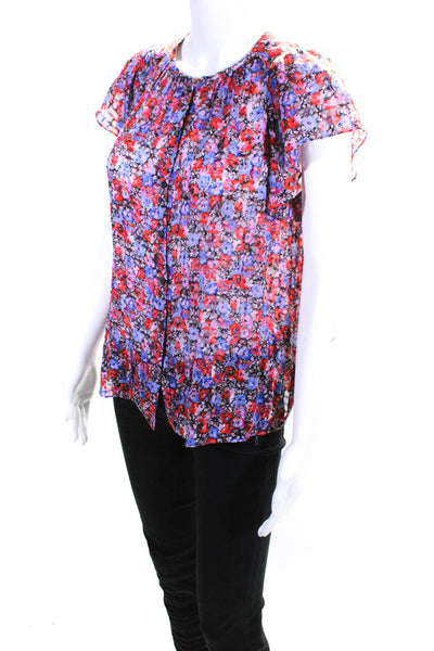 Rebecca Taylor Womens Silk Sheer Floral Print Short Sleeve Top Multicolor Size 6