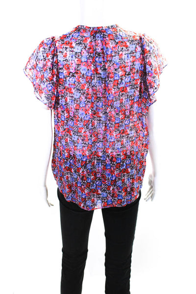 Rebecca Taylor Womens Silk Sheer Floral Print Short Sleeve Top Multicolor Size 6