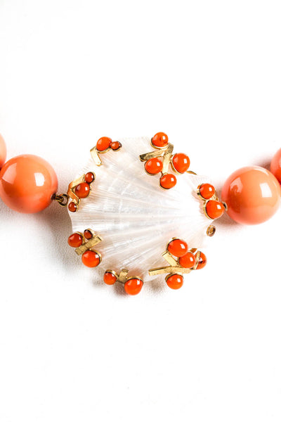 Mark Walsh Leslie Womens Gold Tone Peach Beaded Scallop Shell Enamel Necklace