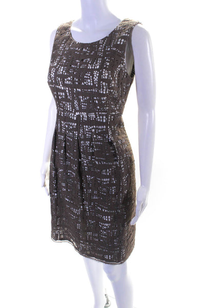 Lela Rose Women's Scoop Neck Sleeveless Fit Flare Midi Dress Brown Size 8