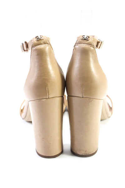 Sam Edelman Womens Leather Open Toe Ankle Strap Heels Pumps Beige Size 8