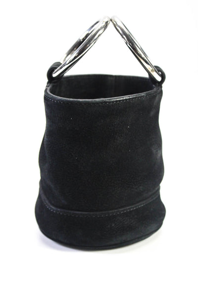 Simon Miller Womens Suede Silver Toned Hardware Mini Bucket Handbag Purse Black