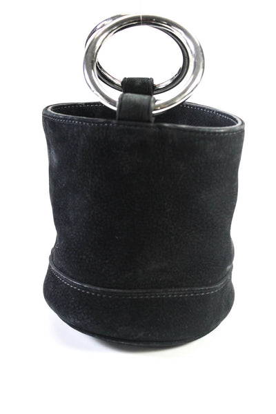 Simon Miller Womens Suede Silver Toned Hardware Mini Bucket Handbag Purse Black