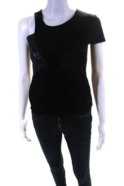 Reformation Womens Asymmetrical Raw Hem Short Sleeve Blouse Top Black Size XS/S