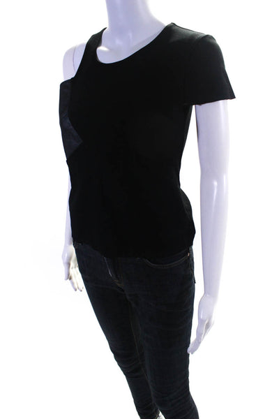 Reformation Womens Asymmetrical Raw Hem Short Sleeve Blouse Top Black Size XS/S