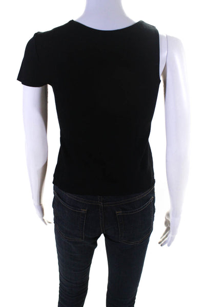 Reformation Womens Asymmetrical Raw Hem Short Sleeve Blouse Top Black Size XS/S