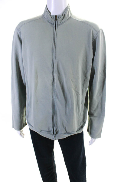 Velvetmen Mens Cotton High Neck Zip Up Sweat Jacket Sweatshirt Green Size XL