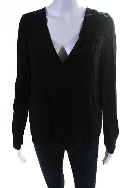 Derek Lam 10 Crosby x Intermix Womens Silk Textured High Low Blouse Black Size 0
