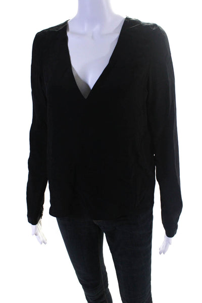 Derek Lam 10 Crosby x Intermix Womens Silk Textured High Low Blouse Black Size 0