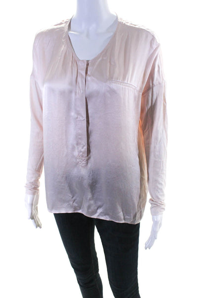 Go Silk Womens Silk High Low Snap Button V-Neck Long Sleeve Blouse Pink Size XS