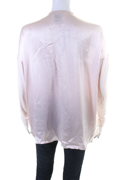 Go Silk Womens Silk High Low Snap Button V-Neck Long Sleeve Blouse Pink Size XS
