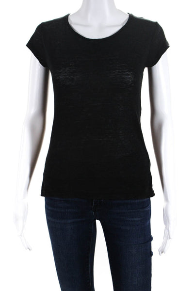 ACNE Studios Womens Linen Round Neck Short Sleeve Pullover T-Shirt Black Size XS
