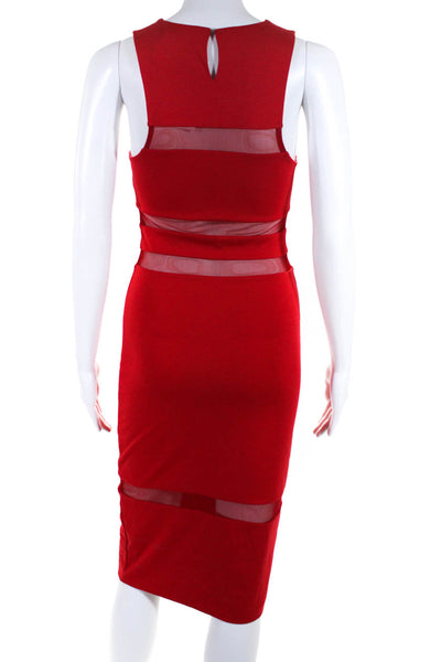 T Alexander Wang Womens Sleeveless Mesh Striped Midi Bodycon Dress Red Size XS