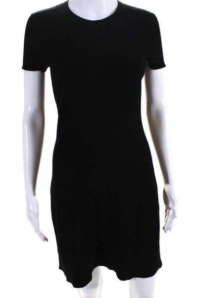 Theory Womens Textured Round Neck Short Sleeve Pullover Dress Black Size S